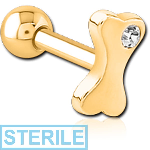 STERILE GOLD PVD COATED SURGICAL STEEL JEWELLED TRAGUS MICRO BARBELL - BONE