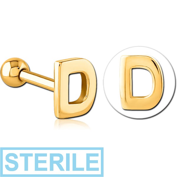 STERILE GOLD PVD COATED SURGICAL STEEL TRAGUS MICRO BARBELL - D
