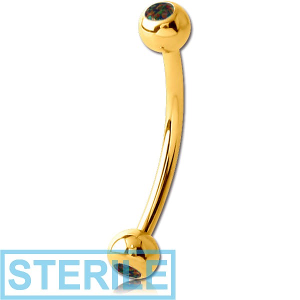 STERILE GOLD PVD COATED SURGICAL STEEL DOUBLE JEWELLED CURVED MICRO BARBELL WITH SYNTHETIC OPAL
