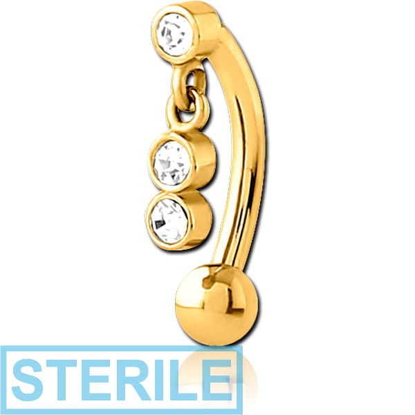 STERILE GOLD PVD COATED SURGICAL STEEL JEWELLED FANCY CURVED MICRO BARBELL