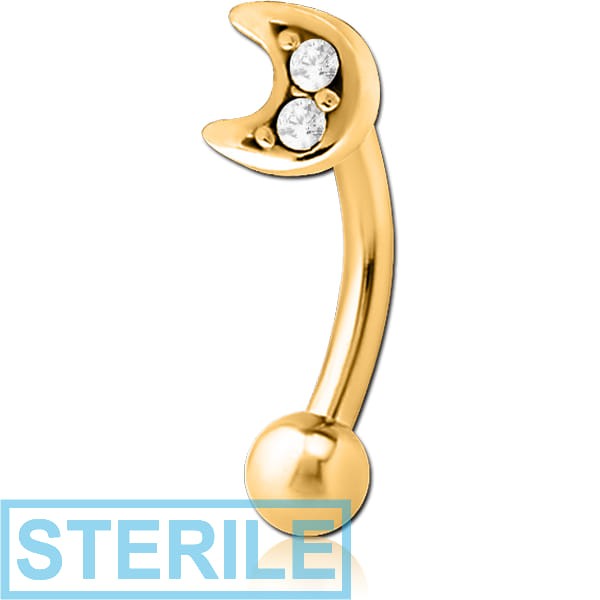STERILE GOLD PVD COATED SURGICAL STEEL JEWELLED FANCY CURVED MICRO BARBELL - CRESCENT PRONGS