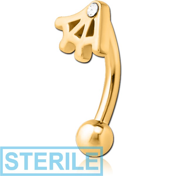 STERILE GOLD PVD COATED SURGICAL STEEL JEWELLED FANCY CURVED MICRO BARBELL - WEB