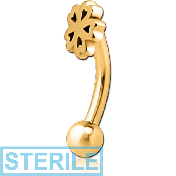 STERILE GOLD PVD COATED SURGICAL STEEL FANCY CURVED MICRO BARBELL - CLOVER