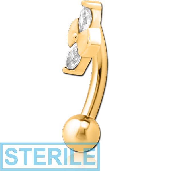 STERILE GOLD PVD COATED SURGICAL STEEL JEWELLED FANCY CURVED MICRO BARBELL - BOW TIE