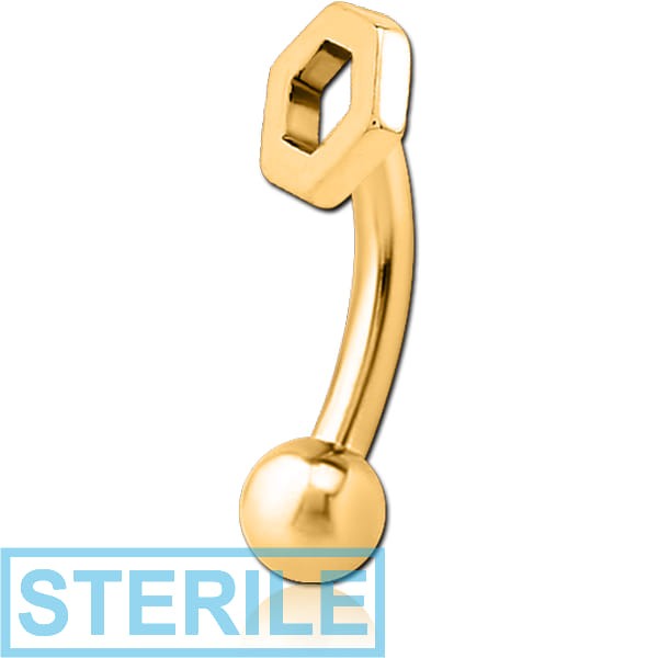 STERILE GOLD PVD COATED SURGICAL STEEL FANCY CURVED MICRO BARBELL - HEXAGONE