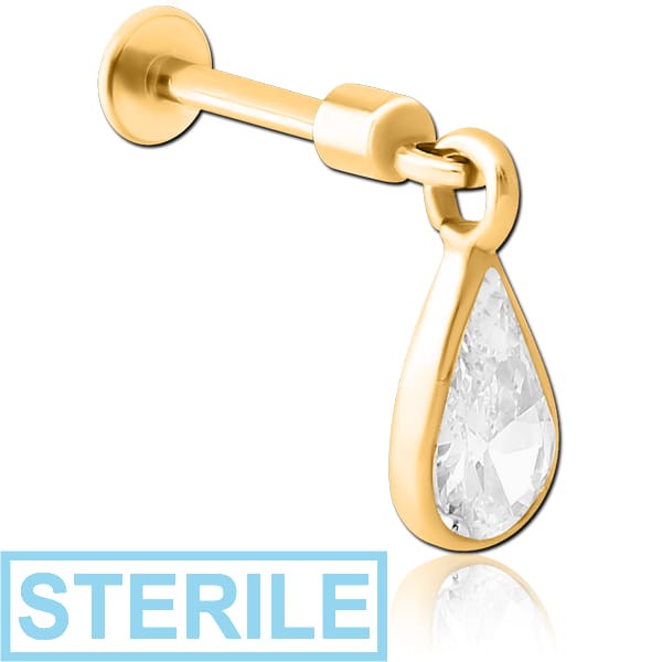 STERILE SURGICAL STEEL TRAGUS MICRO LABRET WITH JEWELLED CHARM - PAIR DROP