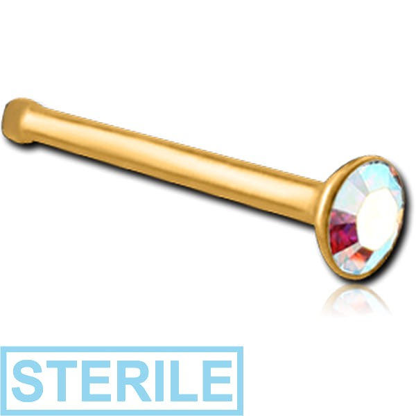 STERILE GOLD PVD COATED SURGICAL STEEL SWAROVSKI CRYSTAL JEWELLED NOSE BONE WITH STONE BONDING