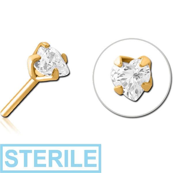 STERILE GOLD PVD COATED SURGICAL STEEL JEWELLED THREADLESS ATTACHMENT - HEART