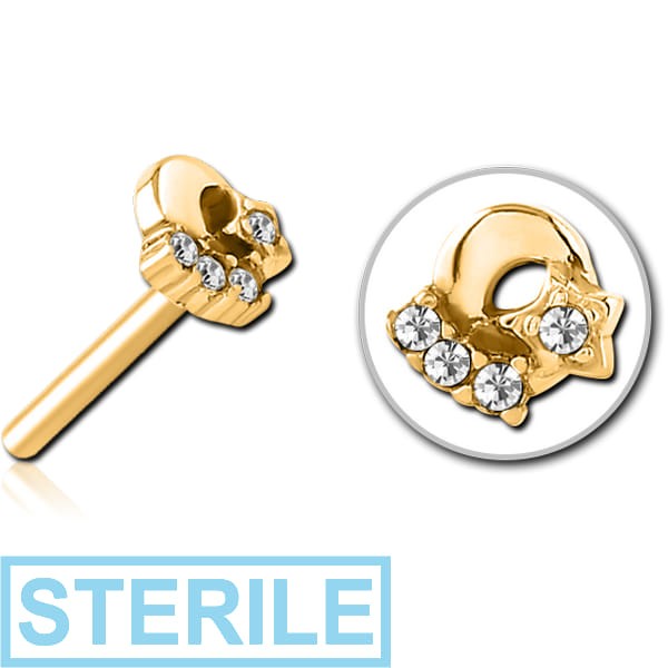 STERILE GOLD PVD COATED SURGICAL STEEL JEWELLED THREADLESS ATTACHMENT - PLAIN MOON AND STARS