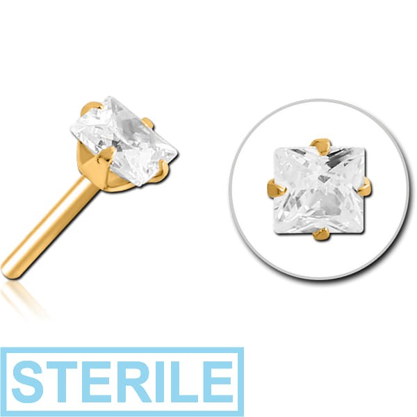 STERILE GOLD PVD COATED SURGICAL STEEL JEWELLED THREADLESS ATTACHMENT - SQUARE
