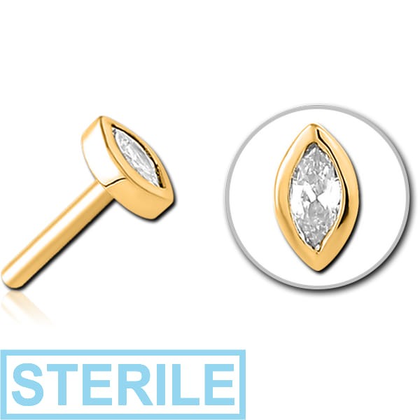 STERILE GOLD PVD COATED SURGICAL STEEL JEWELLED THREADLESS ATTACHMENT