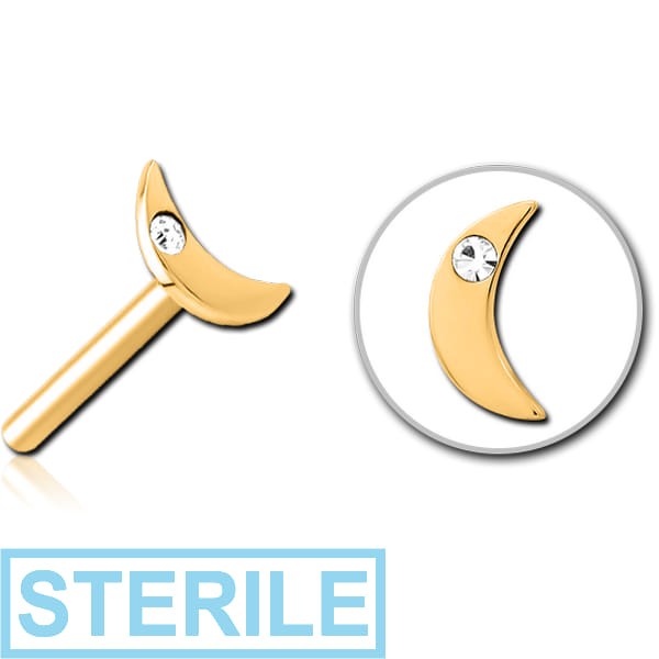 STERILE GOLD PVD COATED SURGICAL STEEL JEWELLED THREADLESS ATTACHMENT - CRESCENT SINGLE GEM