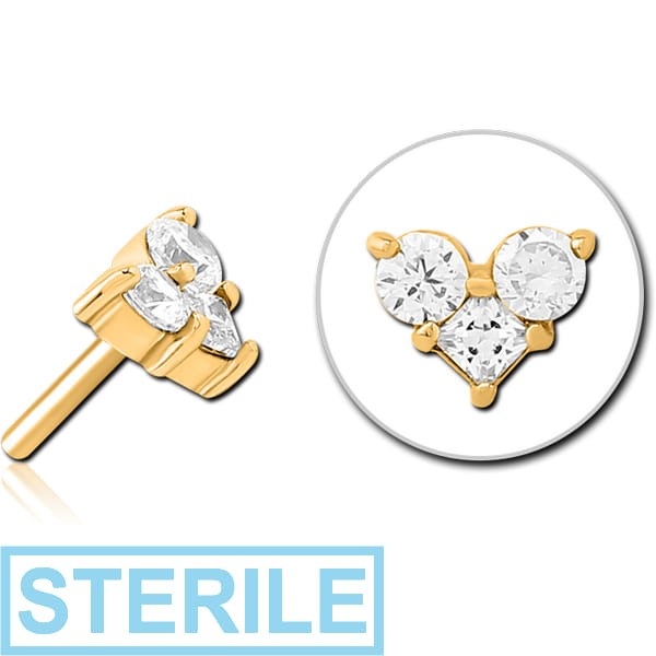 STERILE GOLD PVD COATED SURGICAL STEEL JEWELLED THREADLESS ATTACHMENT