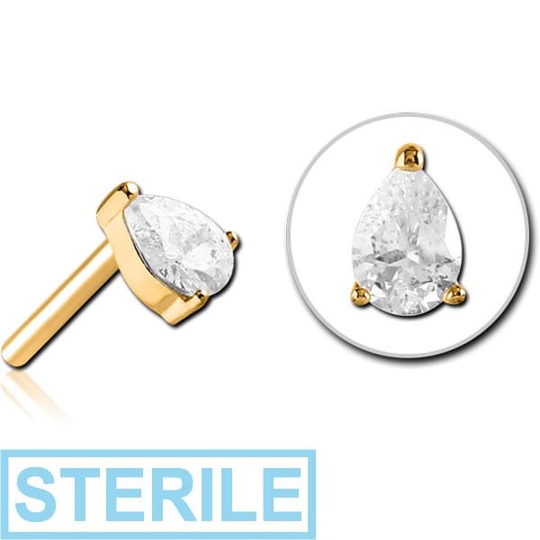 STERILE GOLD PVD COATED SURGICAL STEEL JEWELLED THREADLESS ATTACHMENT - DROP