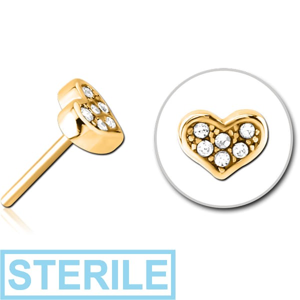STERILE GOLD PVD COATED SURGICAL STEEL JEWELLED THREADLESS ATTACHMENT - HEART