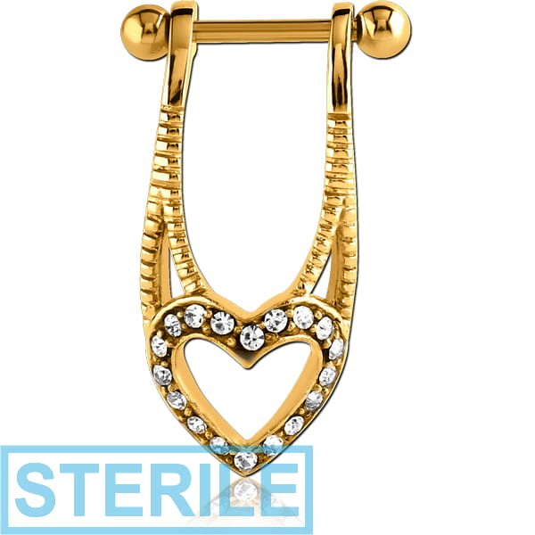 STERILE GOLD PVD COATED SURGICAL STEEL JEWELLED CARTILAGE SHIELD - BIG HEART