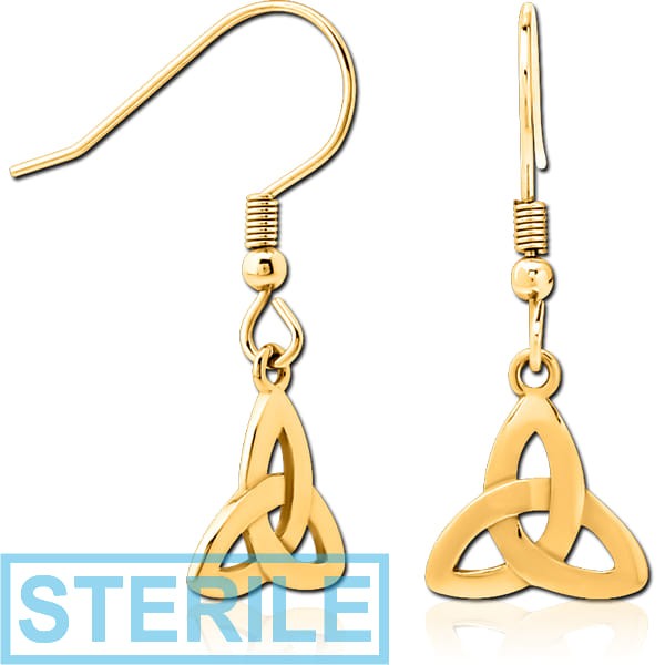 STERILE GOLD PVD COATED SURGICAL STEEL EARRINGS PAIR - FANCY TRIANGLE