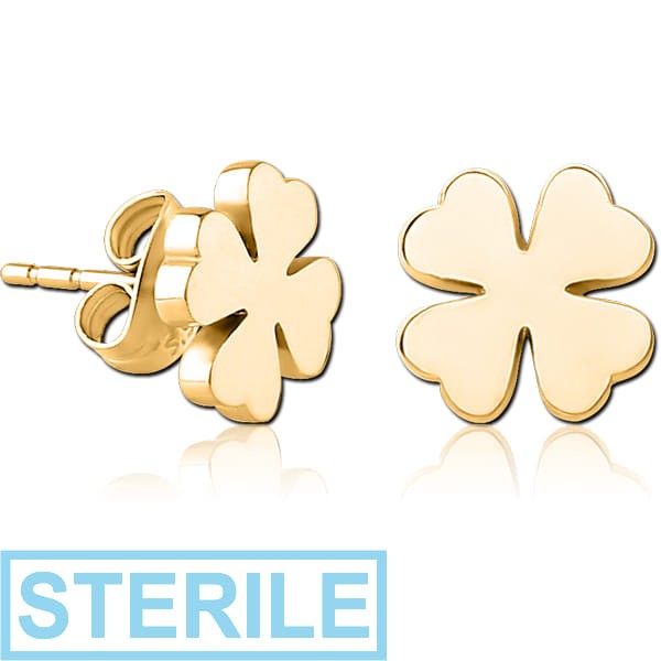 STERILE GOLD PVD COATED SURGICAL STEEL EAR STUDS PAIR - SHAMROCK