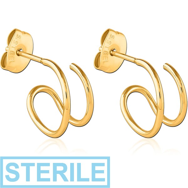 STERILE GOLD PVD COATED SURGICAL STEEL EAR STUDS PAIR