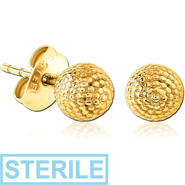 STERILE GOLD PVD COATED SURGICAL STEEL EAR STUDS