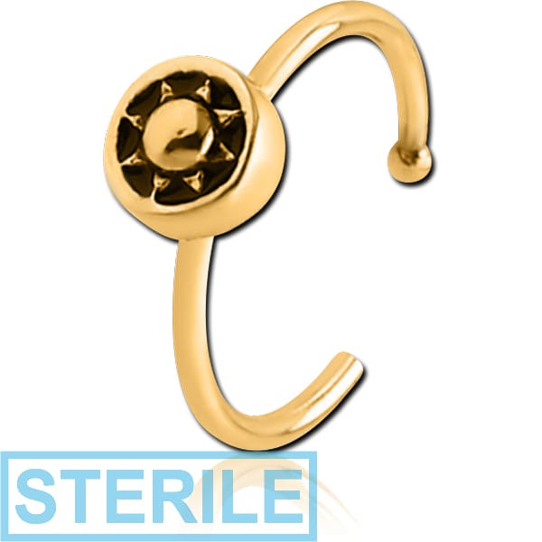 STERILE GOLD PVD COATED SURGICAL STEEL OPEN NOSE RING - SUN
