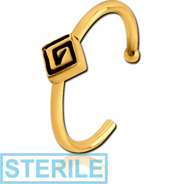 STERILE GOLD PVD COATED SURGICAL STEEL OPEN NOSE RING - SQUARE