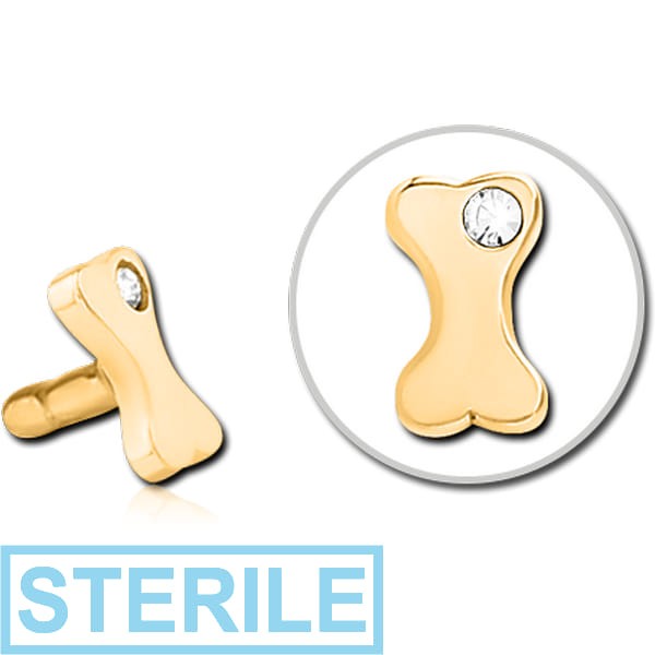 STERILE GOLD PVD COATED SURGICAL STEEL JEWELLED PUSH FIT ATTACHMENT FOR BIOFLEX INTERNAL LABRET - BONE