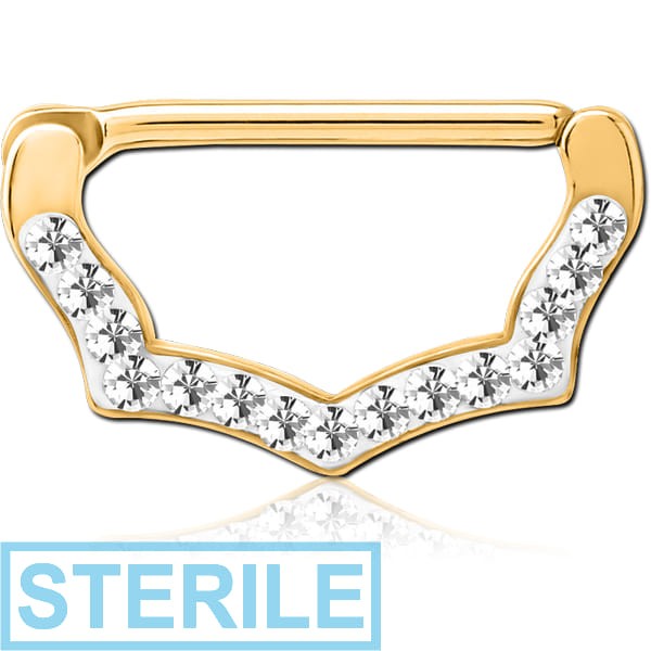 STERILE GOLD PVD COATED SURGICAL STEEL CRYSTALINE JEWELLED NIPPLE CLICKER