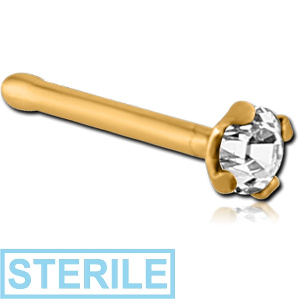 STERILE GOLD PVD COATED SURGICAL STEEL PRONG SET 1.5MM JEWELLED NOSE BONE