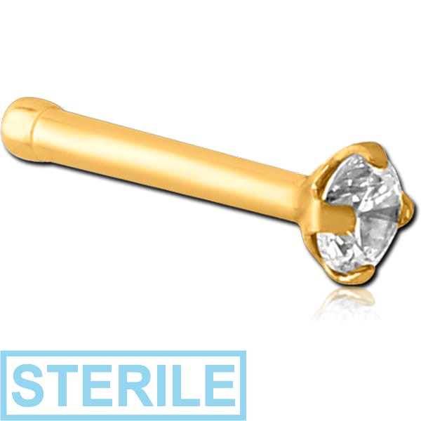 STERILE GOLD PVD COATED SURGICAL STEEL PRONG SET 2.5MM JEWELLED NOSE BONE
