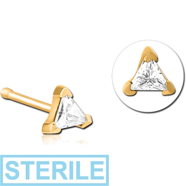 STERILE GOLD PVD COATED SURGICAL STEEL JEWELLED NOSE BONE - TRIANGLE