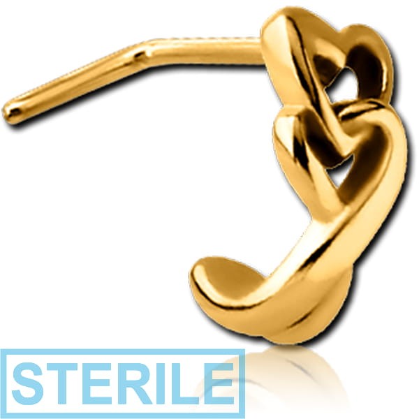 STERILE GOLD PVD COATED SURGICAL STEEL 90 DEGREE WRAP AROUND NOSE STUD