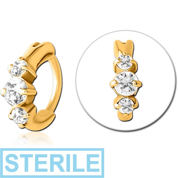 STERILE GOLD PVD COATED SURGICAL STEEL JEWELLED NOSE RING CLICKER