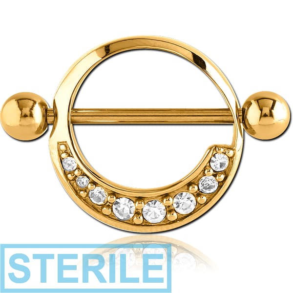 STERILE GOLD PVD COATED SURGICAL STEEL JEWELLED NIPPLE SHIELD - ROUND