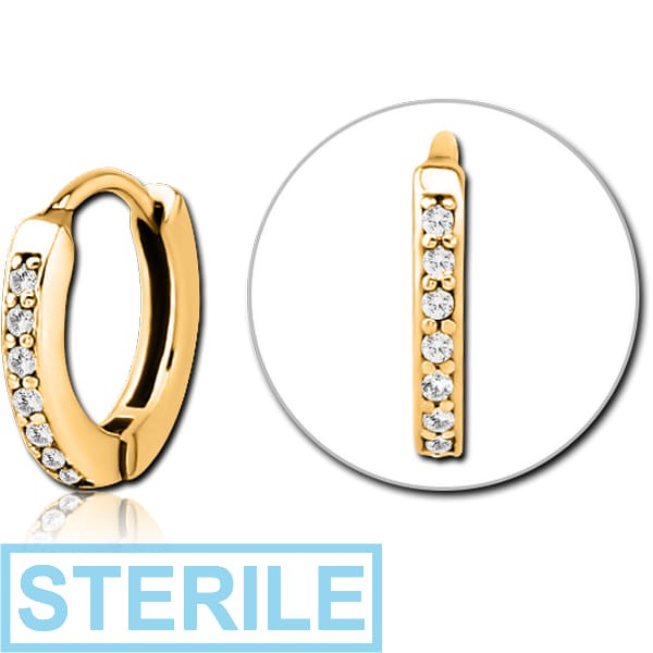 STERILE GOLD PVD COATED SURGICAL STEEL JEWELLED MULTI PURPOSE HUGGIE PIERCING
