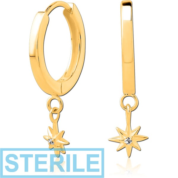 STERILE GOLD PVD COATED SURGICAL STEEL JEWELLED MULTI PURPOSE HUGGIE PIERCING