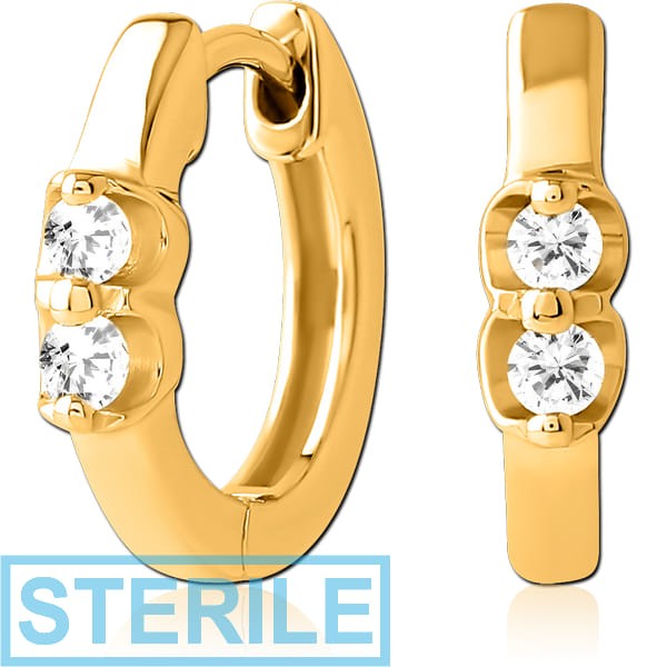 STERILE GOLD PVD COATED SURGICAL STEEL JEWELLED HUGGIES PAIR