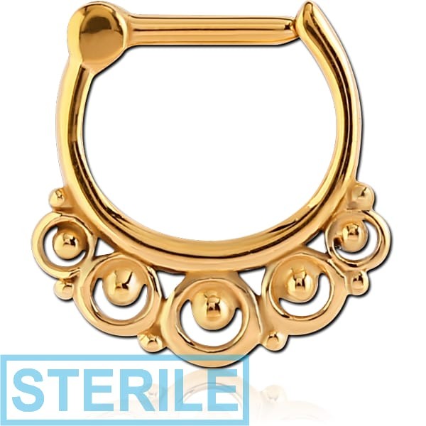 STERILE GOLD PVD COATED SURGICAL STEEL HINGED SEPTUM CLICKER