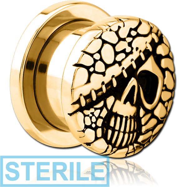 STERILE GOLD PVD COATED STAINLESS STEEL THREADED TUNNEL WITH SURGICAL STEEL TOP
