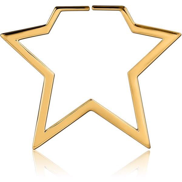STERILE GOLD PVD COATED SURGICAL STEEL HOOP EARRINGS FOR TUNNEL - STAR