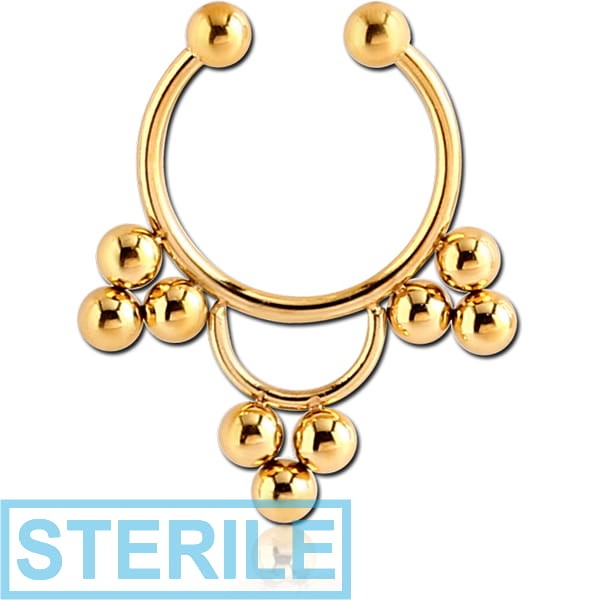 STERILE GOLD PVD COATED SURGICAL STEEL FAKE SEPTUM RING - 9 BALLS