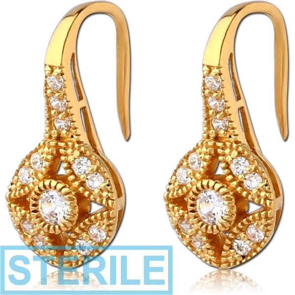 STERILE STERLING SILVER 925 GOLD PVD COATED JEWELLED EARRINGS PAIR