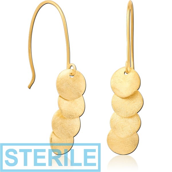 STERILE STERLING SILVER 925 GOLD PVD COATED MATT FINISH EARRINGS PAIR
