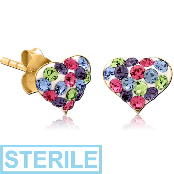 STERILE STERLING SILVER 925 GOLD PVD COATED CRYSTALINE EAR STUDS PAIR