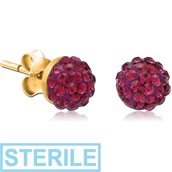 STERILE STERLING SILVER 925 GOLD PVD COATED CRYSTALINE EAR STUDS PAIR