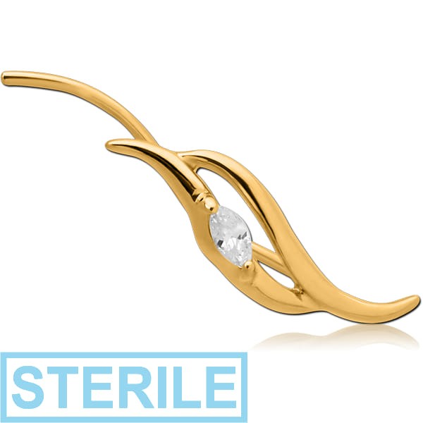 STERILE STERLING SILVER 925 GOLD PVD COATED JEWELLED EAR VINE - RIGHT