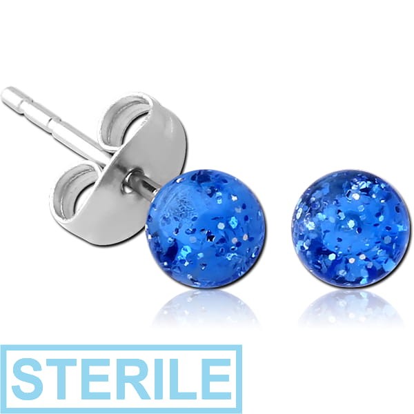 STERILE UV ACRYLIC GLITTERING BALL EAR STUDS PAIR