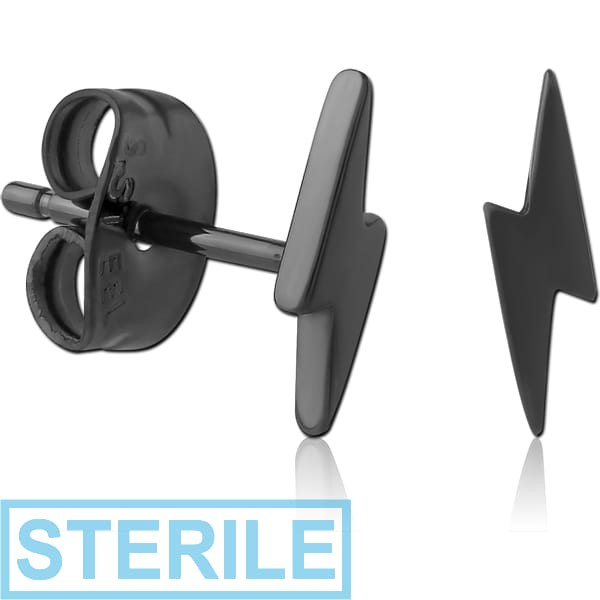 STERILE HEMETITE PVD COATED SURGICAL STEEL EAR STUDS PAIR - LIGHTNING