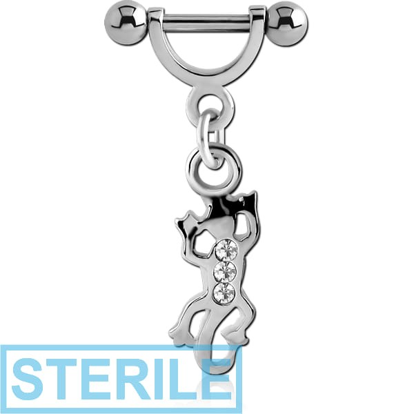 STERILE SURGICAL STEEL HELIX SHIELD WITH RHODIUM PLATED LIZARD CHARM