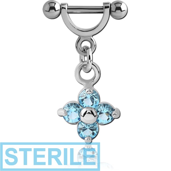 STERILE SURGICAL STEEL HELIX SHIELD WITH RHODIUM PLATED JEWELLED CHARM